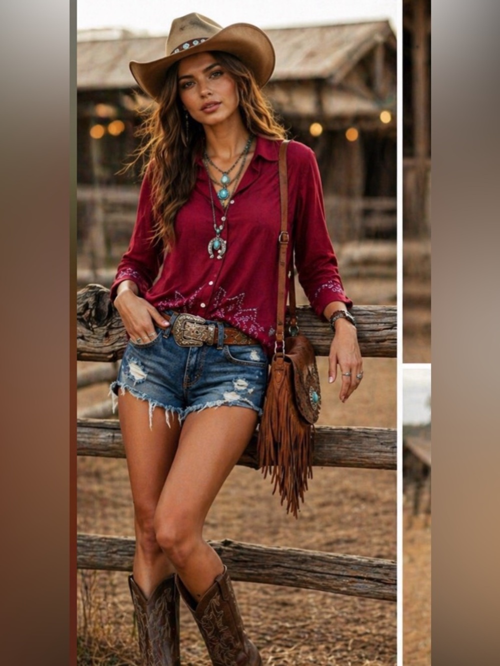 Cedar Canyon Co. Burgundy Coastal Cowgirl Button Up Western Linen Blend Top LG.
